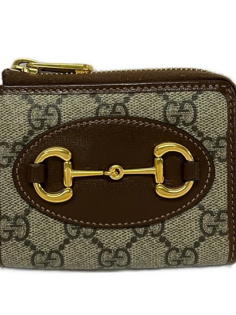 Gucci Horsebit 1955 644459 Dark Brown White Dark Gray Pvc Leather Coin Case